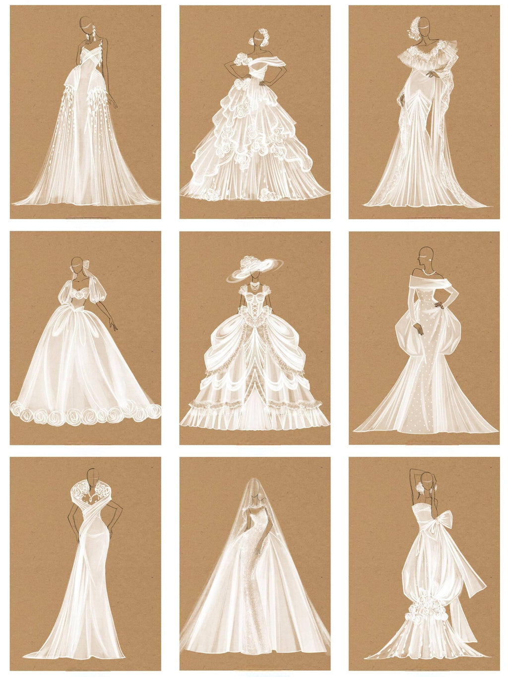 High-end wedding dress design sketches