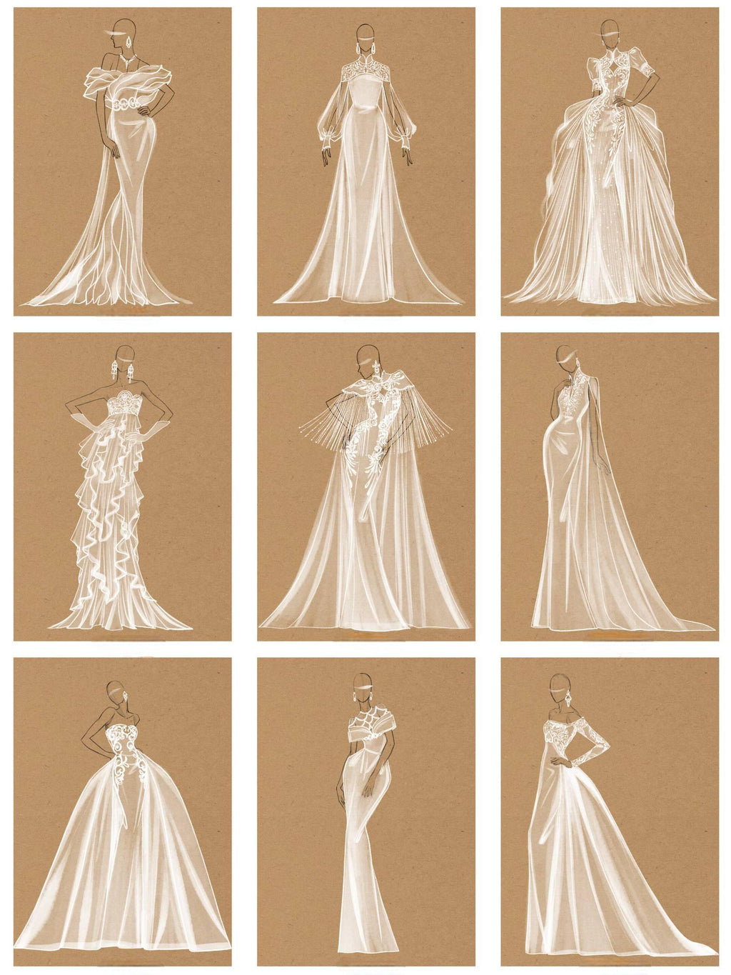 High-end wedding dress design sketches