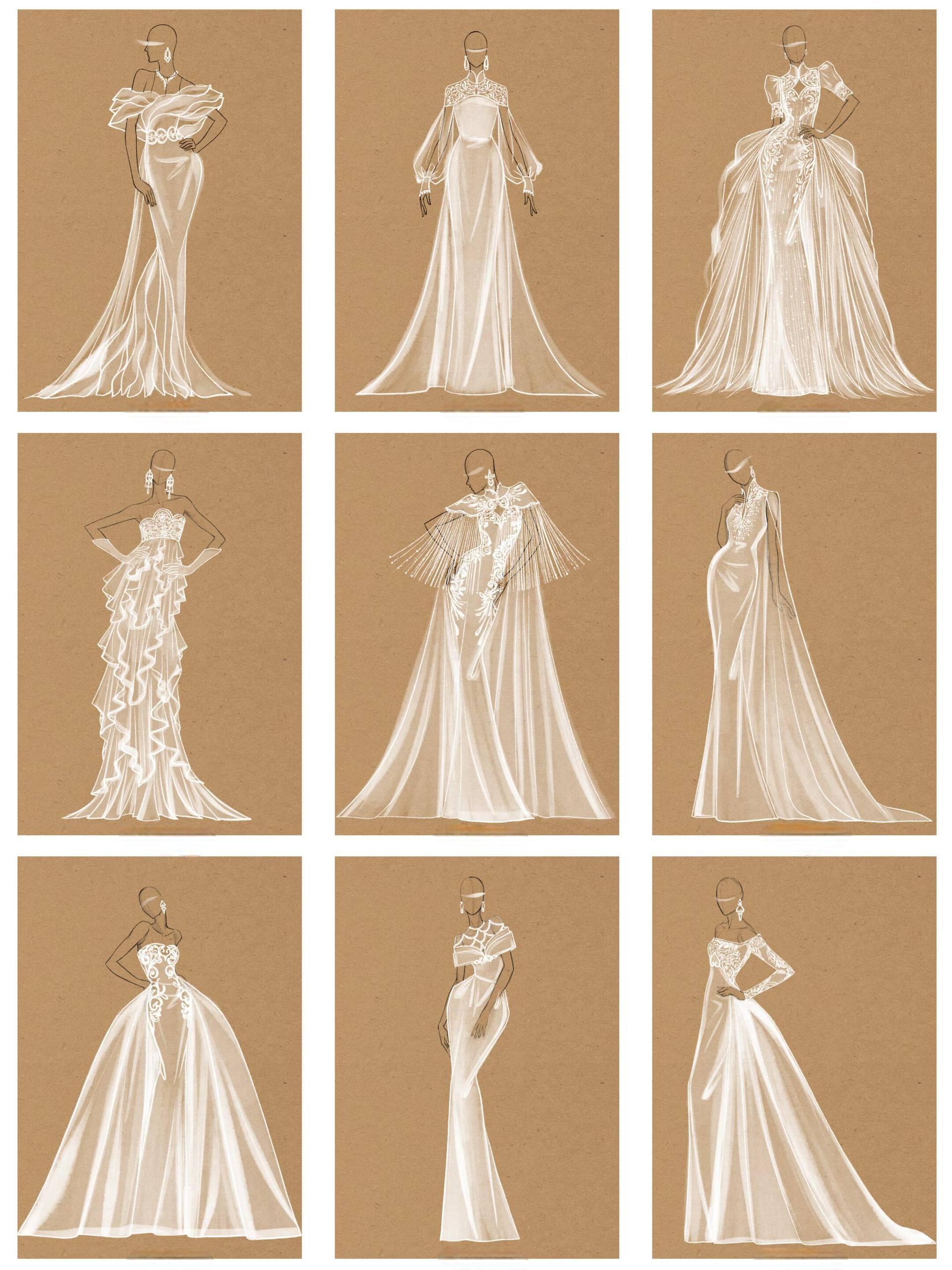 High-end wedding dress design sketches