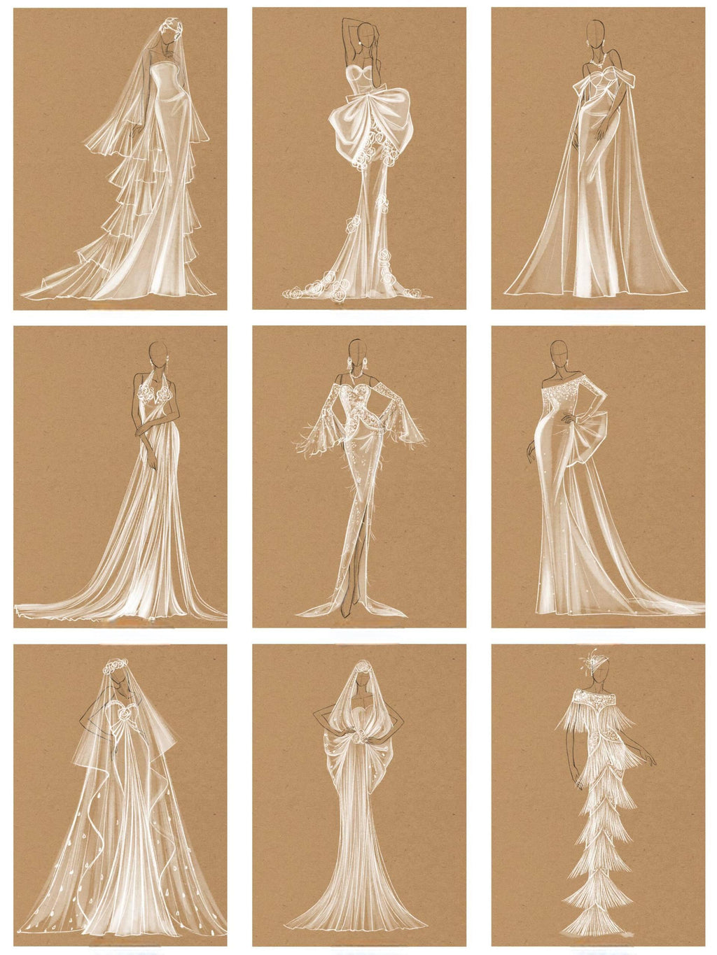 High-end wedding dress design sketches