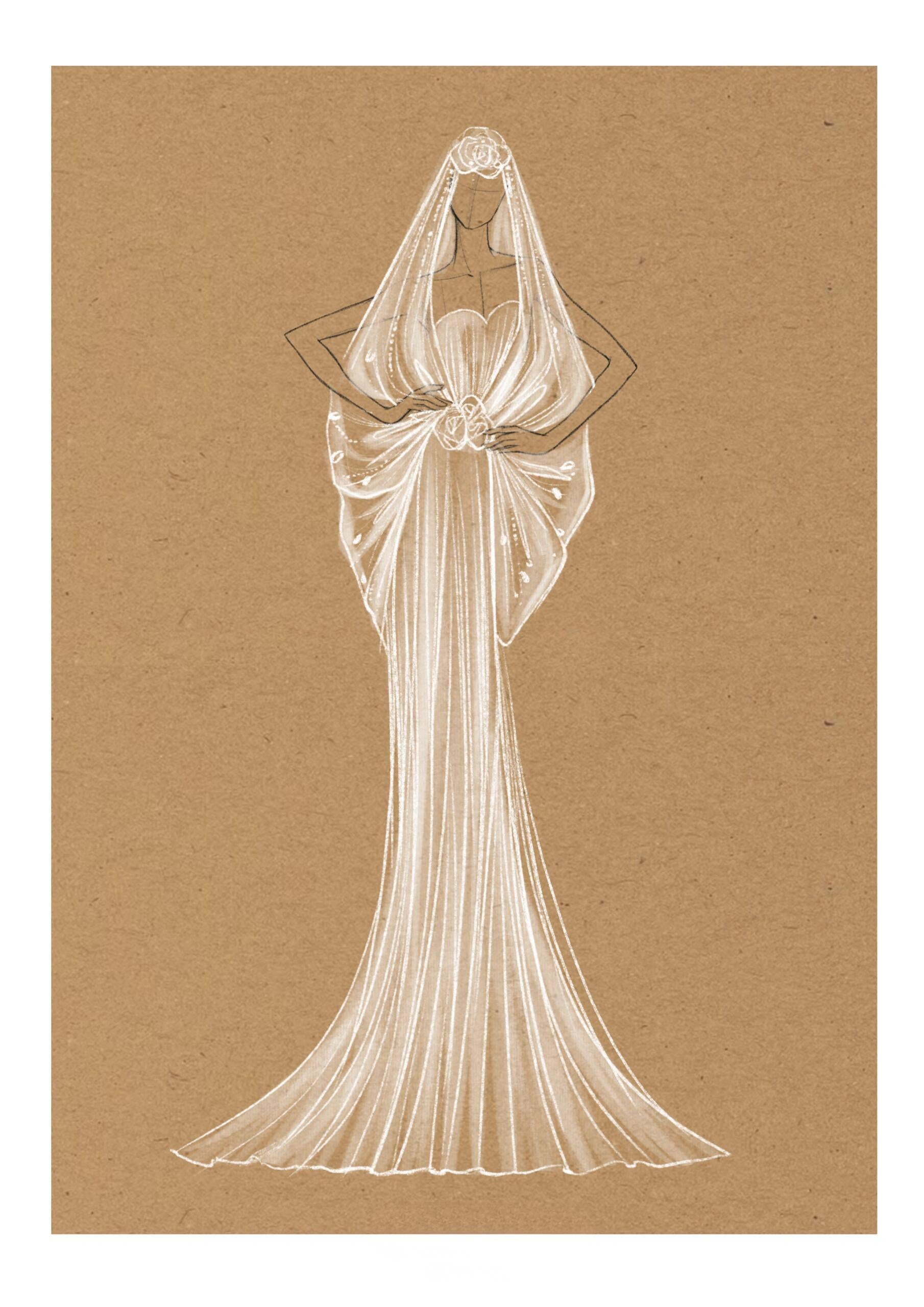 Rose-Wedding Dress Coloring Set: Printable Pages for Bridal Gown Designs and Patterns